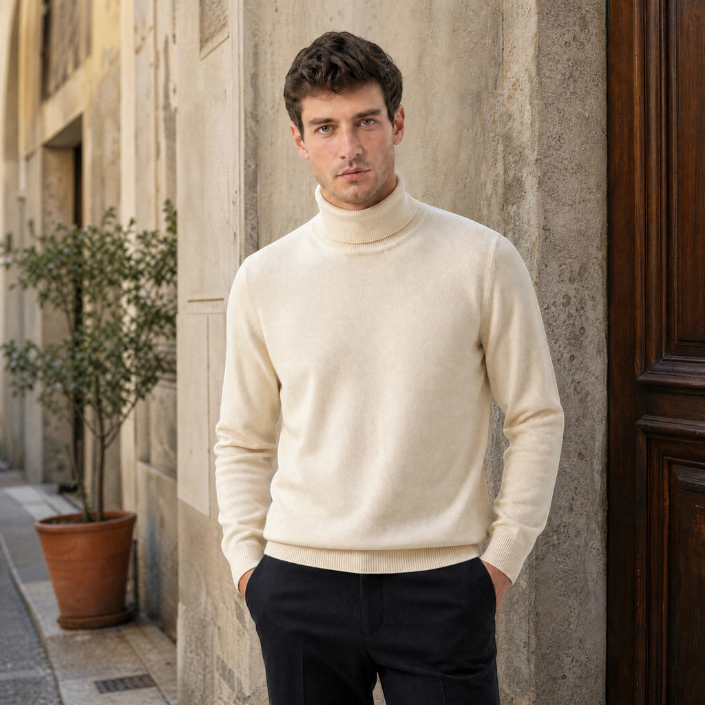 Men's Turtleneck Jumper with Long Sleeves and Ribbed Cuffs