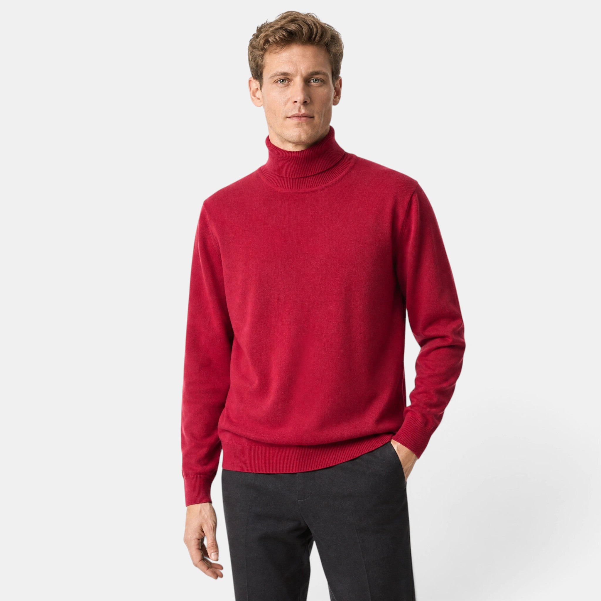 Men's Turtleneck Jumper with Long Sleeves and Ribbed Cuffs