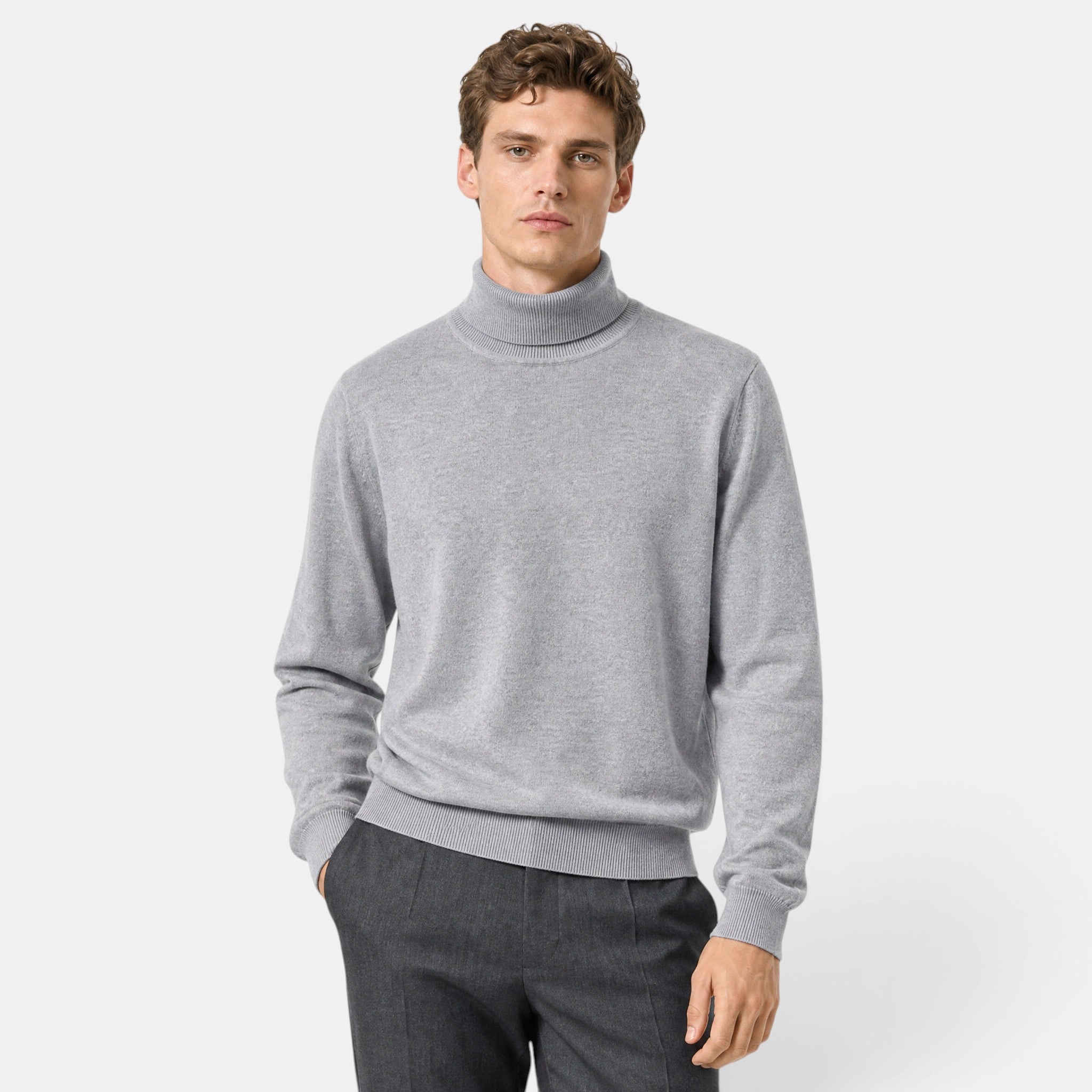 Men's Turtleneck Jumper with Long Sleeves and Ribbed Cuffs