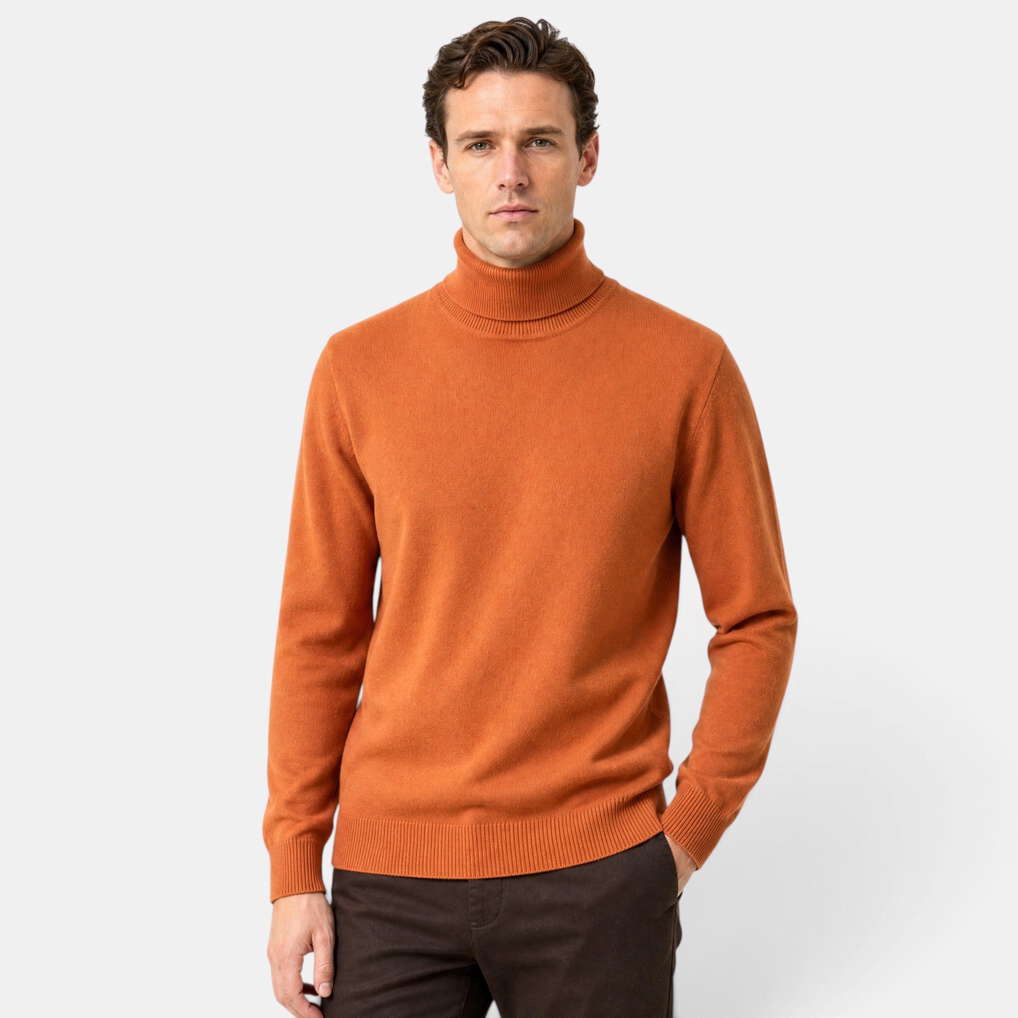 Men's Turtleneck Jumper with Long Sleeves and Ribbed Cuffs