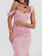 Sleeveless Corset Jacquard Lace Mermaid Dress with High-Low Hem for Women