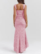 Sleeveless Corset Jacquard Lace Mermaid Dress with High-Low Hem for Women