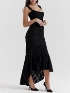 Sleeveless Corset Jacquard Lace Mermaid Dress with High-Low Hem for Women
