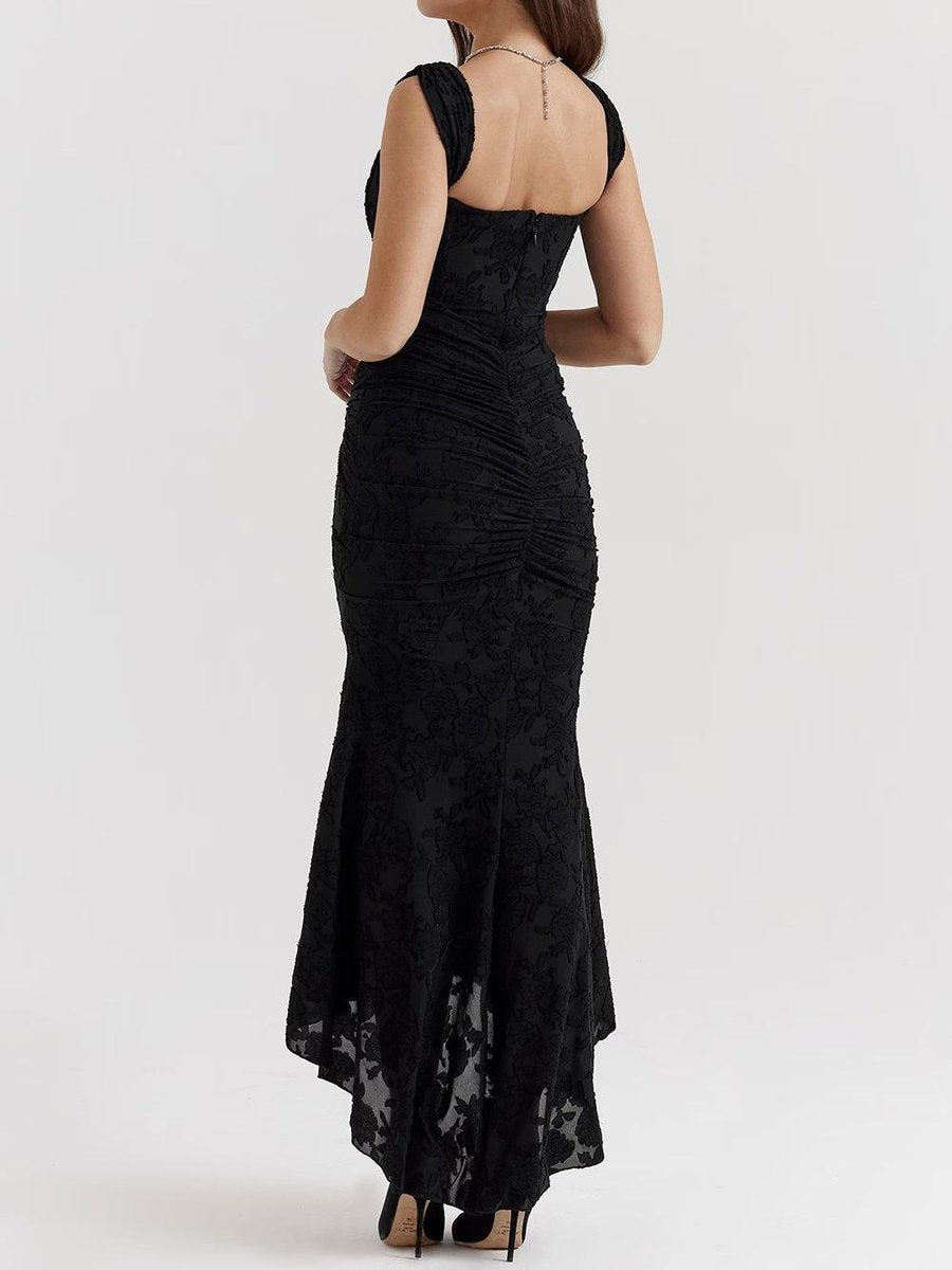 Sleeveless Corset Jacquard Lace Mermaid Dress with High-Low Hem for Women