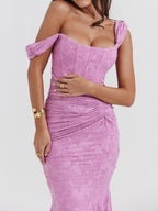 Sleeveless Corset Jacquard Lace Mermaid Dress with High-Low Hem for Women