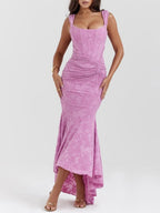Sleeveless Corset Jacquard Lace Mermaid Dress with High-Low Hem for Women