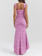 Sleeveless Corset Jacquard Lace Mermaid Dress with High-Low Hem for Women