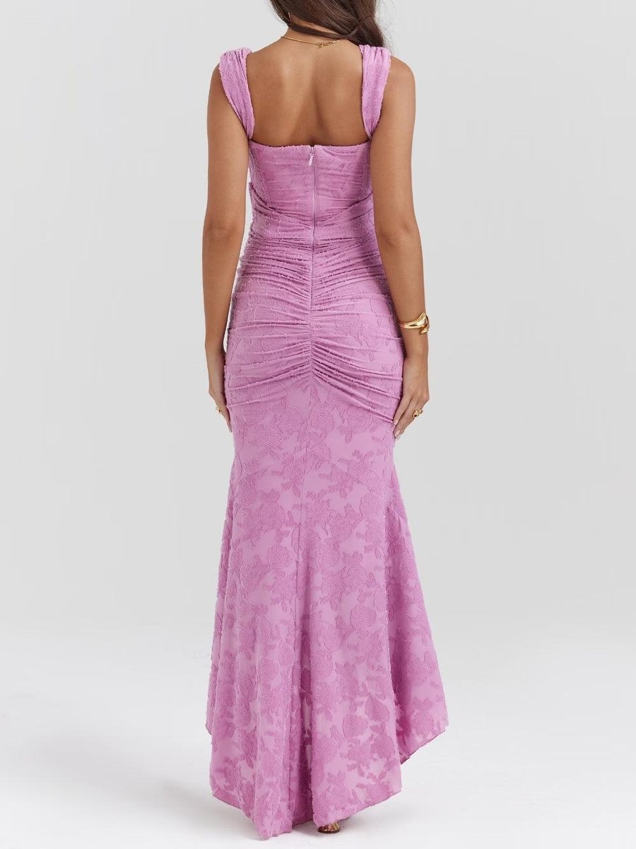 Sleeveless Corset Jacquard Lace Mermaid Dress with High-Low Hem for Women
