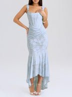 Sleeveless Corset Jacquard Lace Mermaid Dress with High-Low Hem for Women