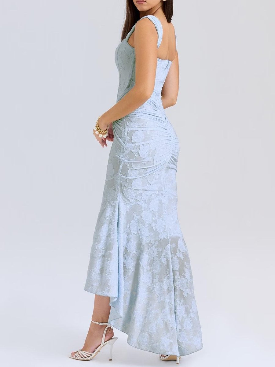 Sleeveless Corset Jacquard Lace Mermaid Dress with High-Low Hem for Women