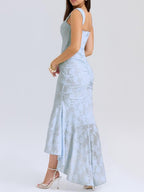 Sleeveless Corset Jacquard Lace Mermaid Dress with High-Low Hem for Women