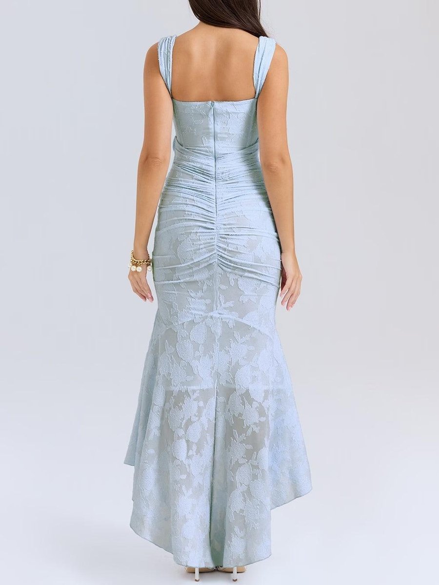 Sleeveless Corset Jacquard Lace Mermaid Dress with High-Low Hem for Women