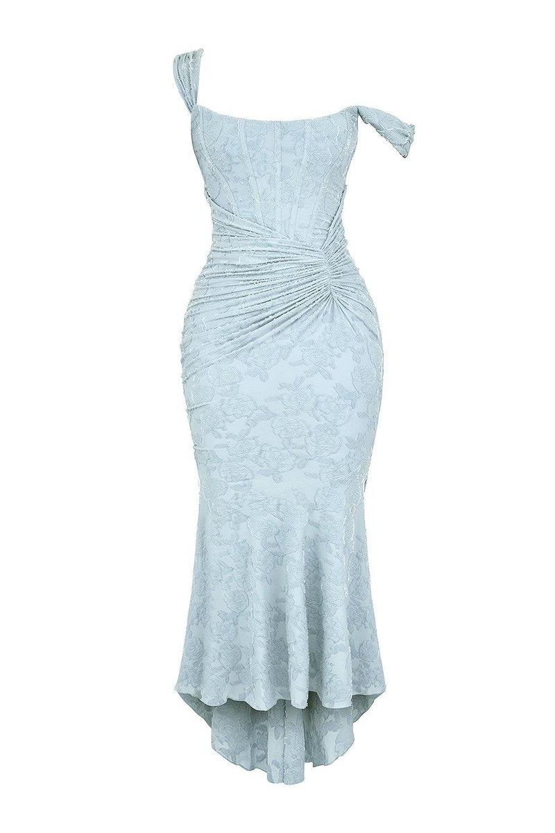 Sleeveless Corset Jacquard Lace Mermaid Dress with High-Low Hem for Women