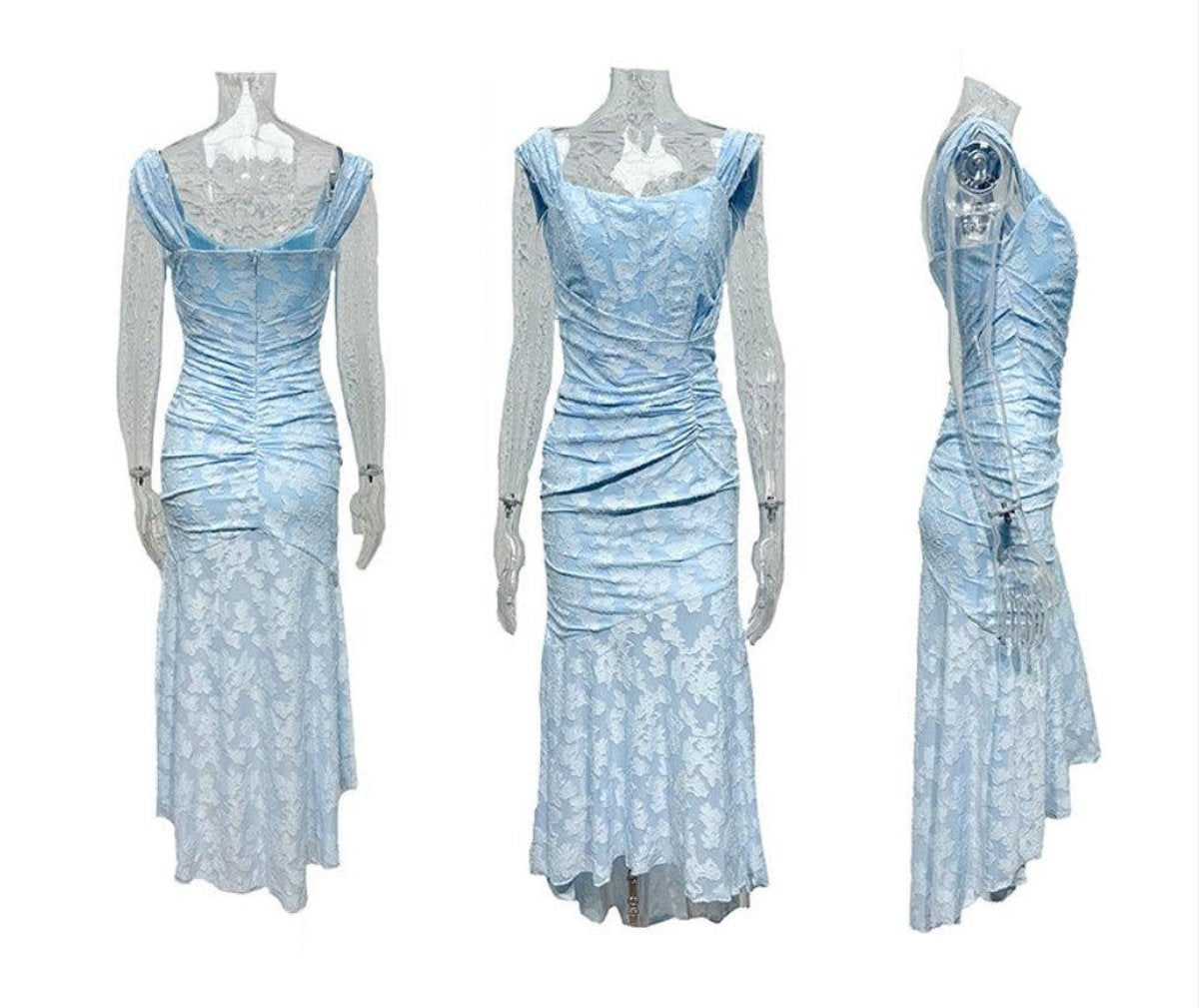 Sleeveless Corset Jacquard Lace Mermaid Dress with High-Low Hem for Women