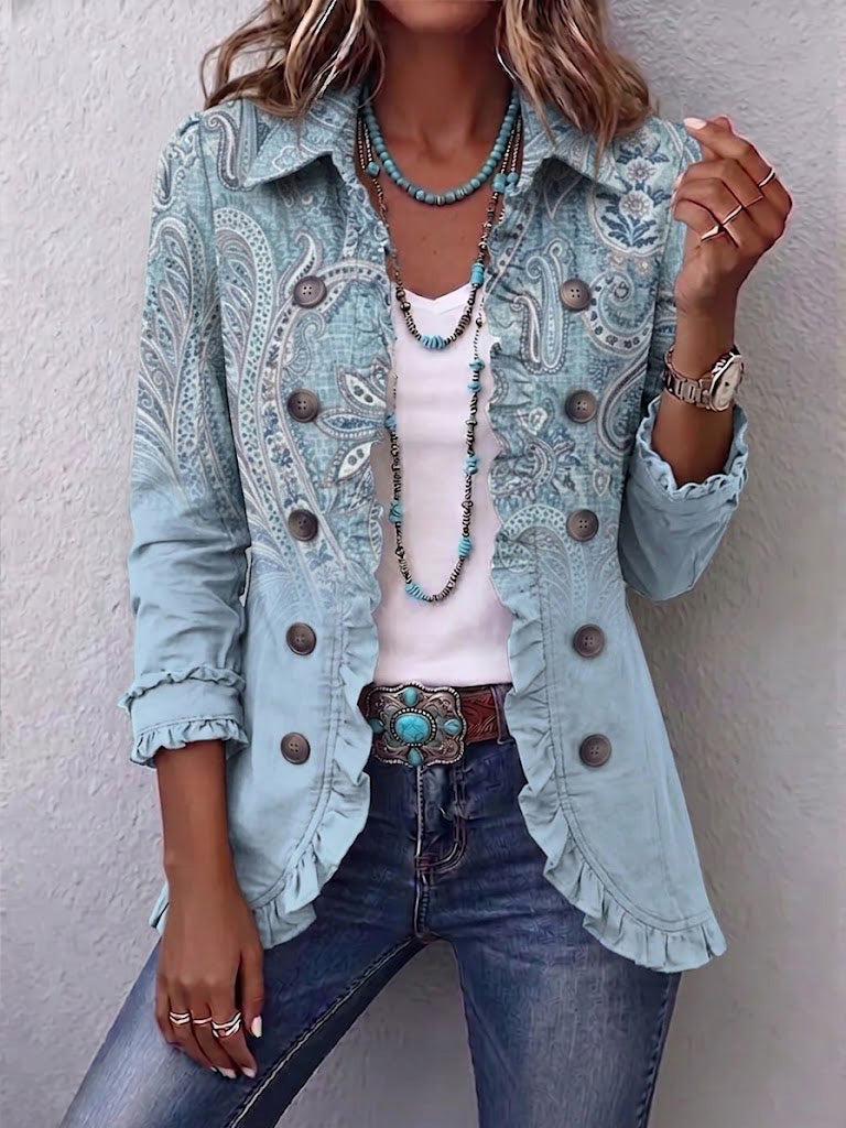Women’s Vintage Paisley Print Pleated Jacket for Any Occasion