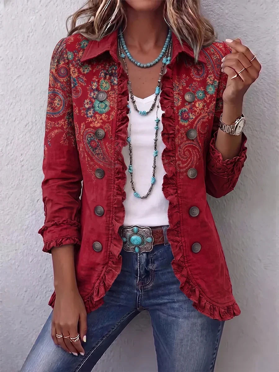 Women's Bohemian Paisley Ruffled Jacket for Effortless Style