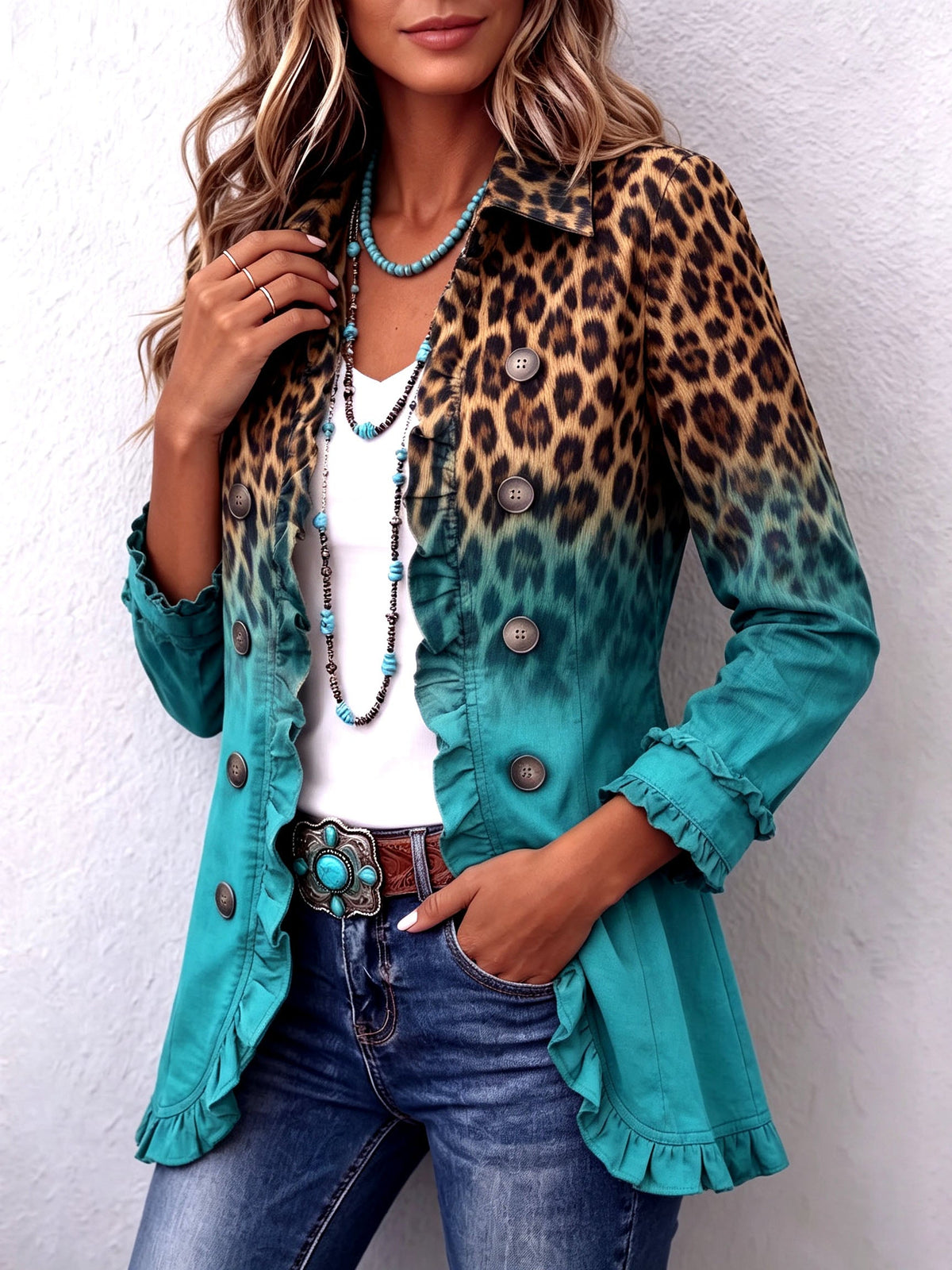 Women's Leopard Ombre Ruched Blazer Jacket for Every Occasion