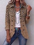 Women's Vintage Leopard Gradient Ruffled Jacket for Any Occasion