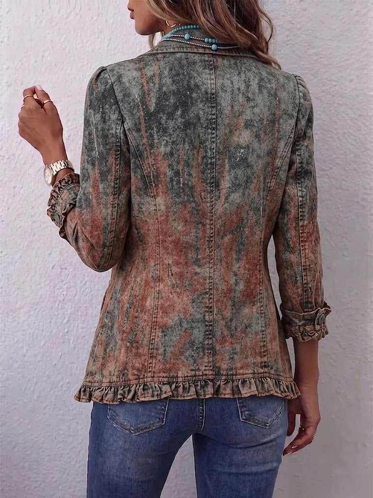 Women's Gradient Textured Print Ruffled Jacket for Every Occasion
