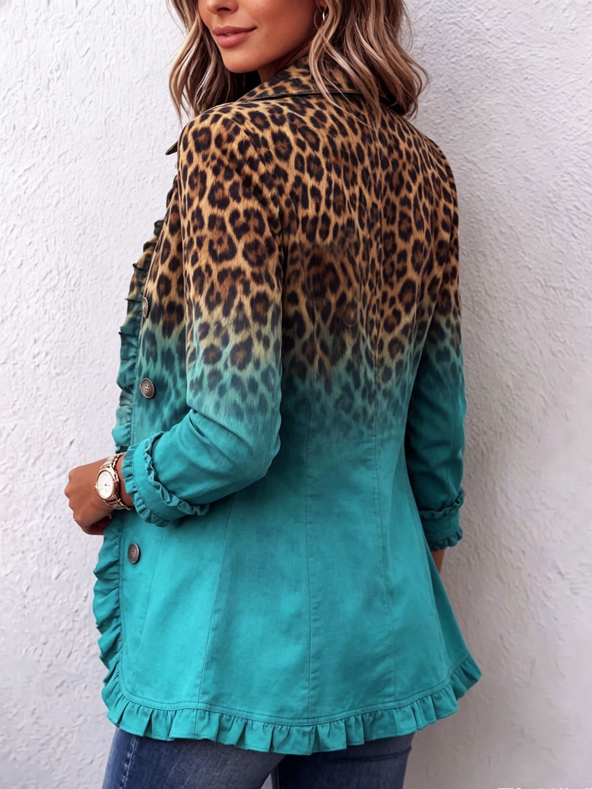 Women's Leopard Ombre Ruched Blazer Jacket for Every Occasion