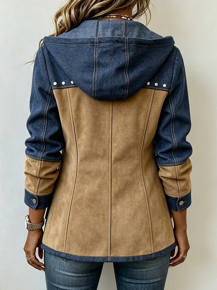 Women’s Patchwork Hooded Jacket for Versatile Styling