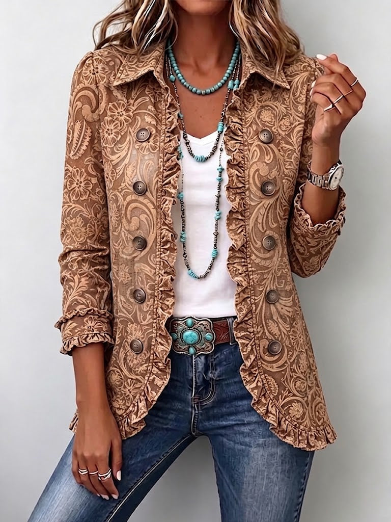 Women's Vintage Bohemian Flower Print Pleated Jacket for Every Occasion