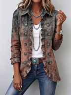 Women's Gradient Textured Print Ruffled Jacket for Every Occasion