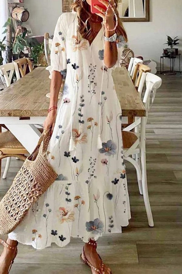 Boho Floral Short Sleeve Maxi Dress for Effortless Summer Style