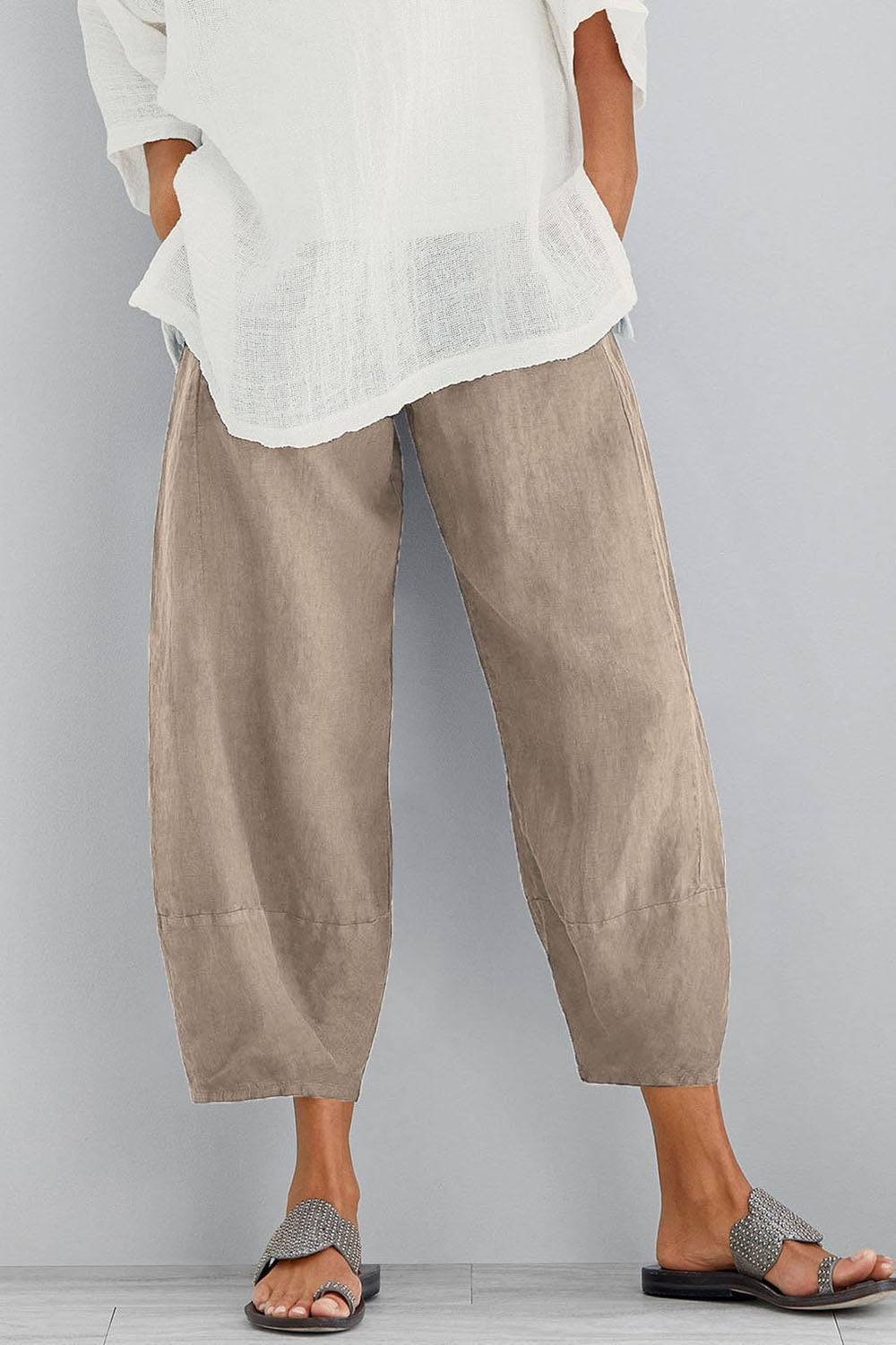 Women’s Cotton-Linen Wide-Leg Trousers with Pockets for Casual Wear
