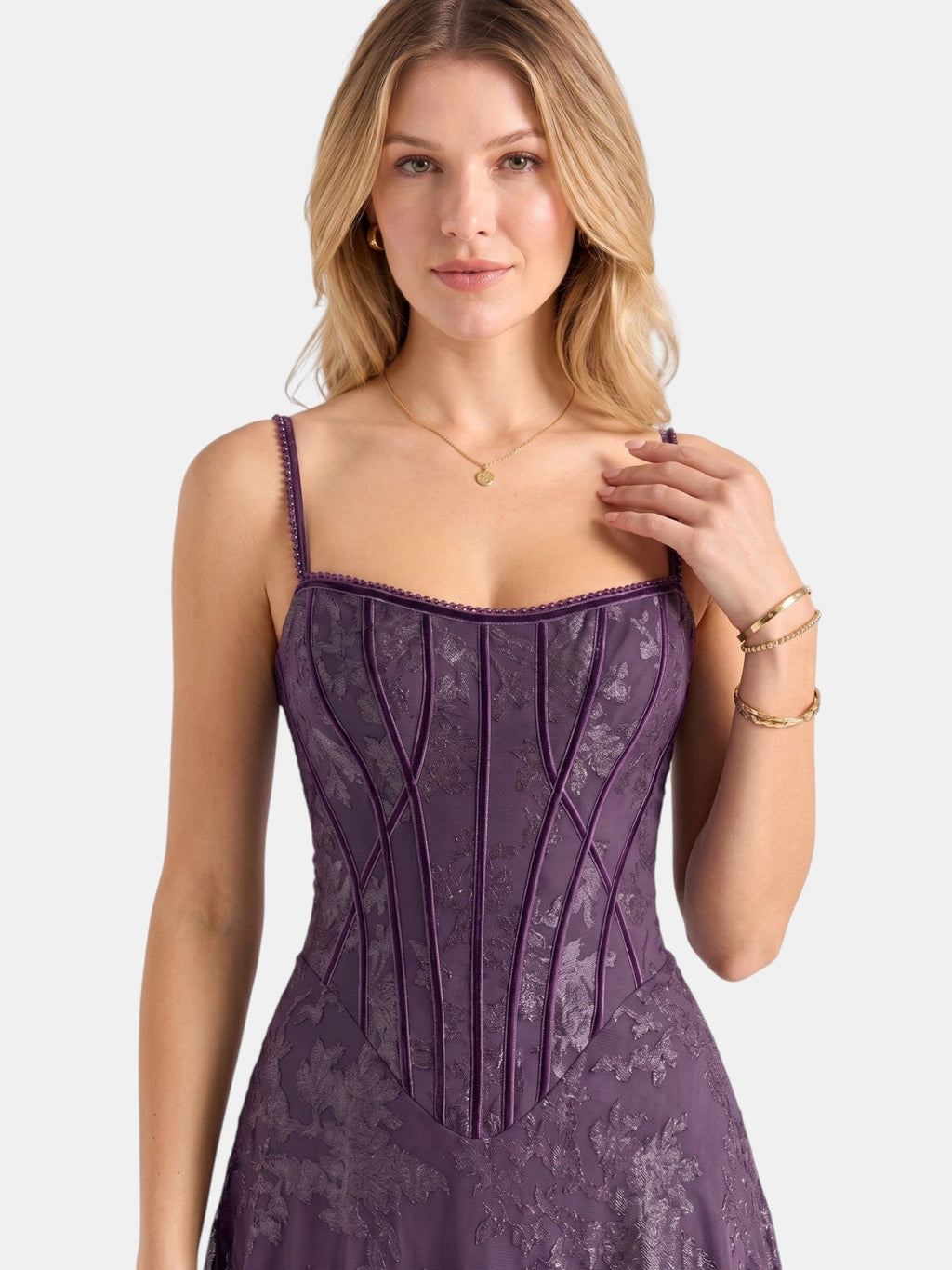 Gleamond | Spaghetti Strap Chiffon Floral Formal Dress Gleamond