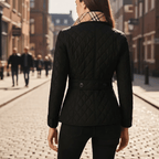 Hip-Length Diamond Quilted Casual Jacket with Stand-Up Collar