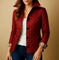 Hip-Length Diamond Quilted Casual Jacket with Stand-Up Collar