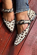 Women's Spotted Pointed Toe Flats with Studded Ankle Strap