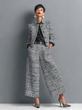 Two Piece Tweed Set Cropped Jacket and Wide Leg Pants for Sophisticated Style
