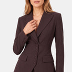 Women's Blazer and Trousers Set with Button Closure and Wide Leg Trousers