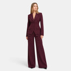 Women's Blazer and Trousers Set with Button Closure and Wide Leg Trousers