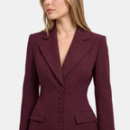 Women's Blazer and Trousers Set with Button Closure and Wide Leg Trousers