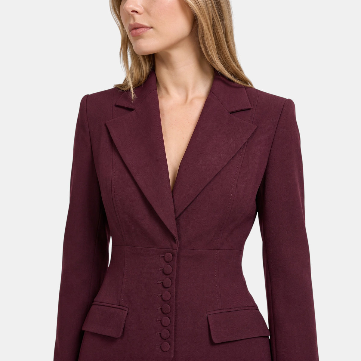 Women's Blazer and Trousers Set with Button Closure and Wide Leg Trousers