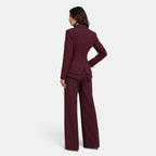 Women's Blazer and Trousers Set with Button Closure and Wide Leg Trousers