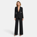 Women's Blazer and Trousers Set with Notch Lapel, Single Button and Wide Leg Trousers