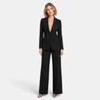 Women's Blazer and Trousers Set with Notch Lapel, Single Button and Wide Leg Trousers