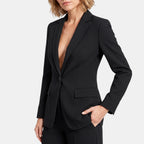 Women's Blazer and Trousers Set with Notch Lapel, Single Button and Wide Leg Trousers