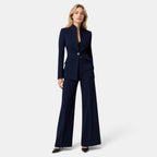 Women's Blazer and Trousers Set with Single Button Closure and Flared Trousers
