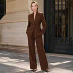 Women's Blazer and Trousers Set with Single Button Closure and Flared Trousers