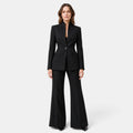 Women's Blazer and Trousers Set with Single Button Closure and Flared Trousers