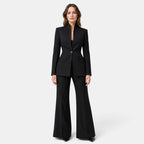 Women's Blazer and Trousers Set with Single Button Closure and Flared Trousers
