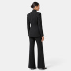 Women's Blazer and Trousers Set with Single Button Closure and Flared Trousers