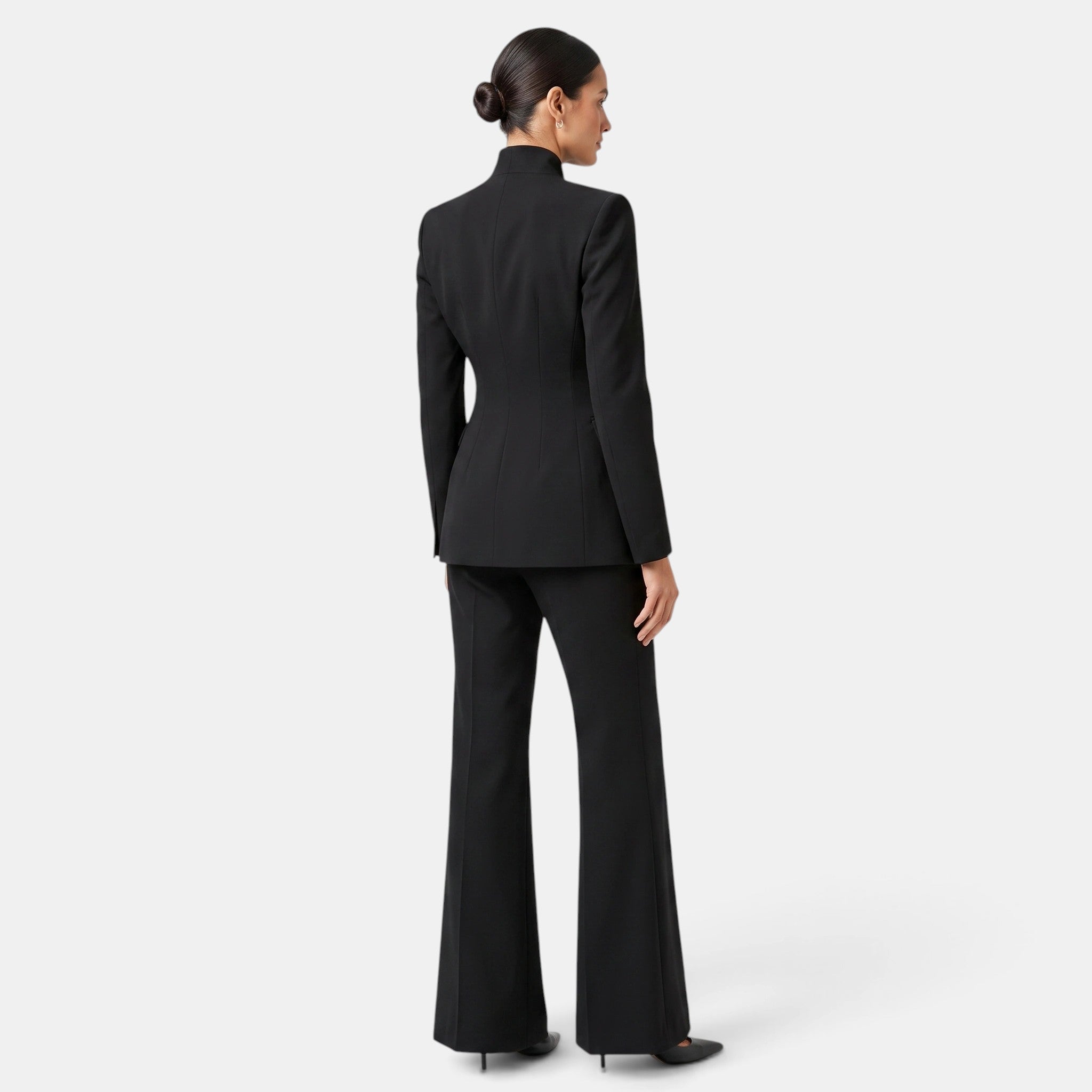 Women's Blazer and Trousers Set with Single Button Closure and Flared Trousers