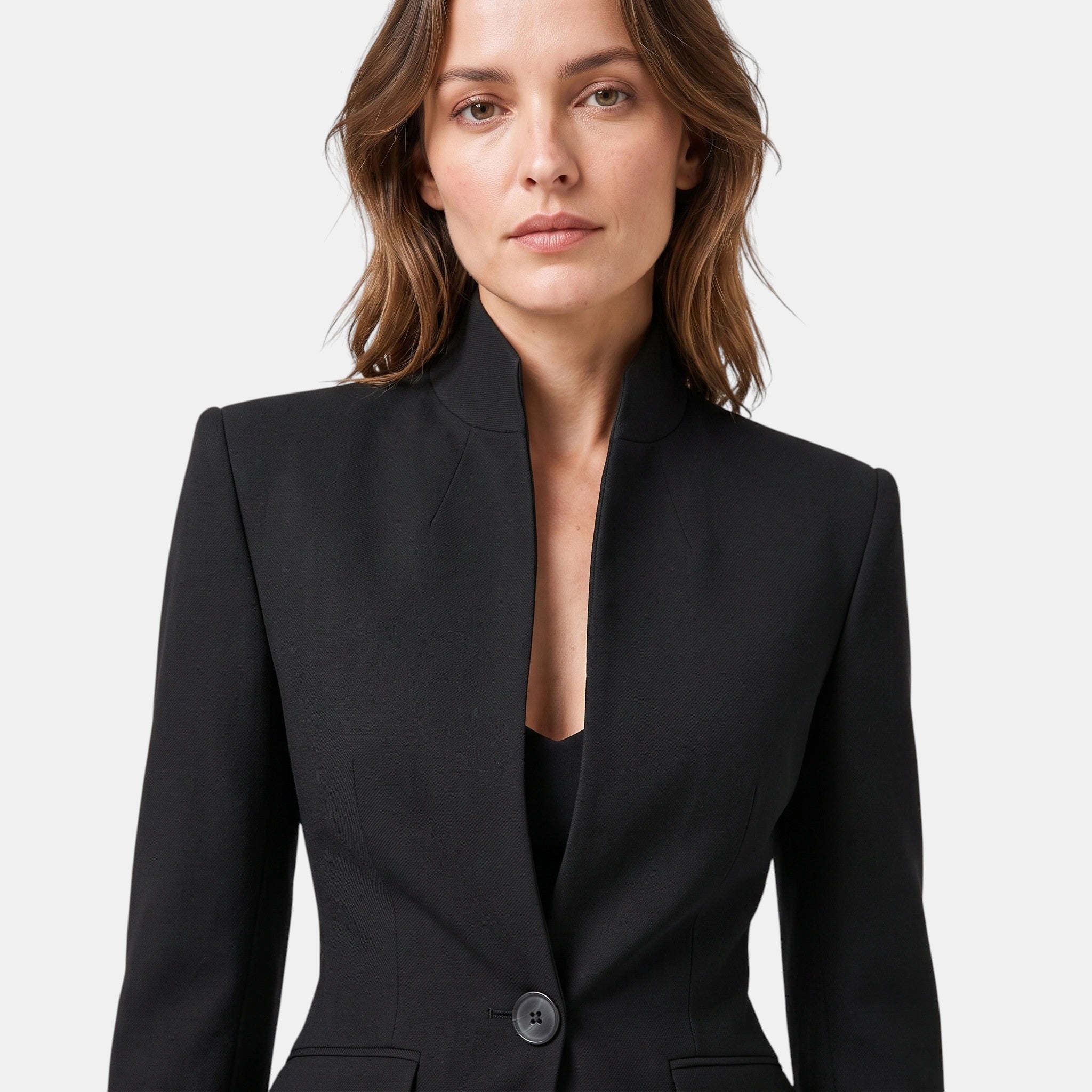 Women's Blazer and Trousers Set with Single Button Closure and Flared Trousers