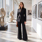 Women's Blazer and Trousers Set with Single Button Closure and Flared Trousers